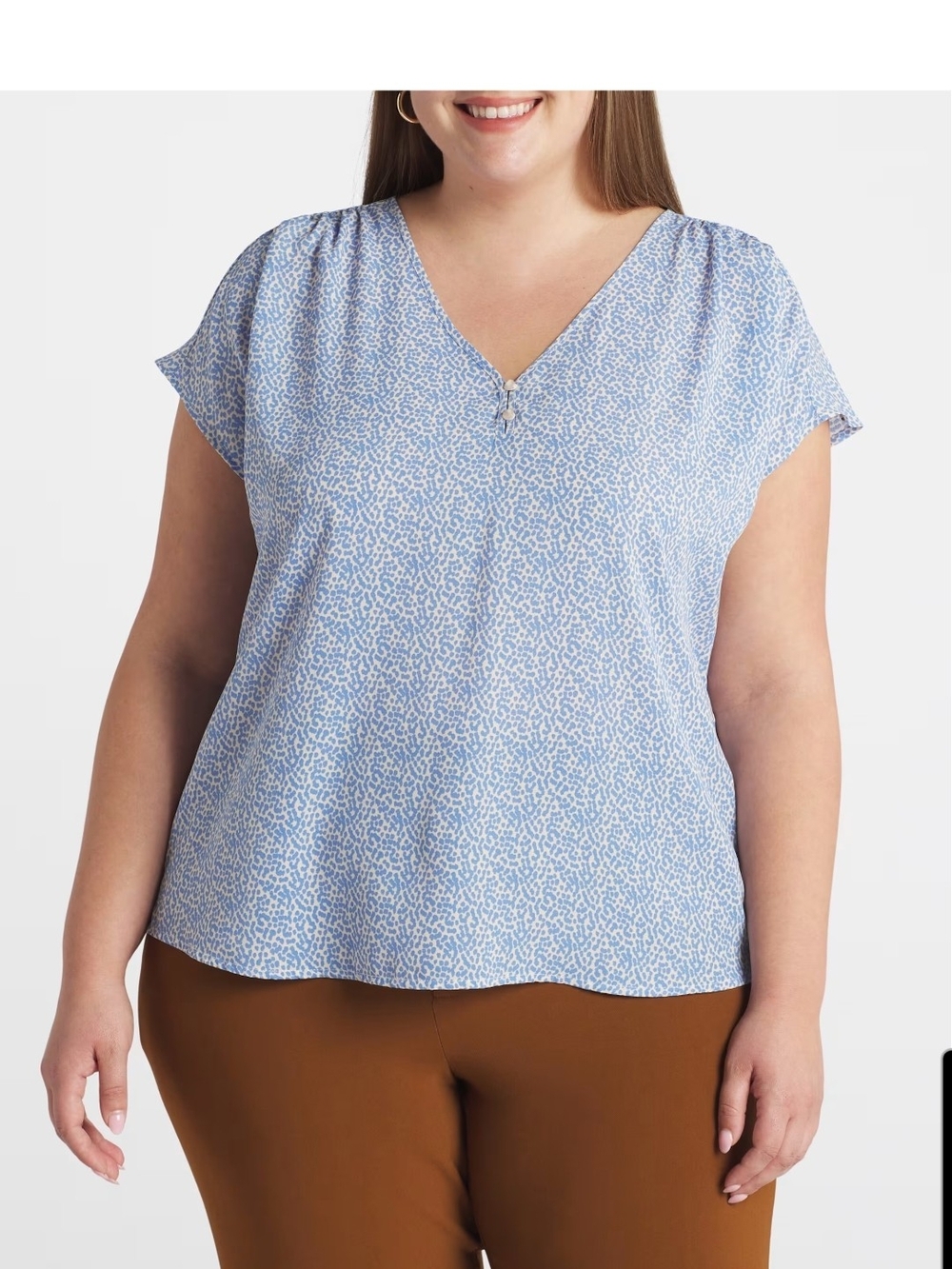 Lush Blue and White Short Sleeve Tie-Back Blouse